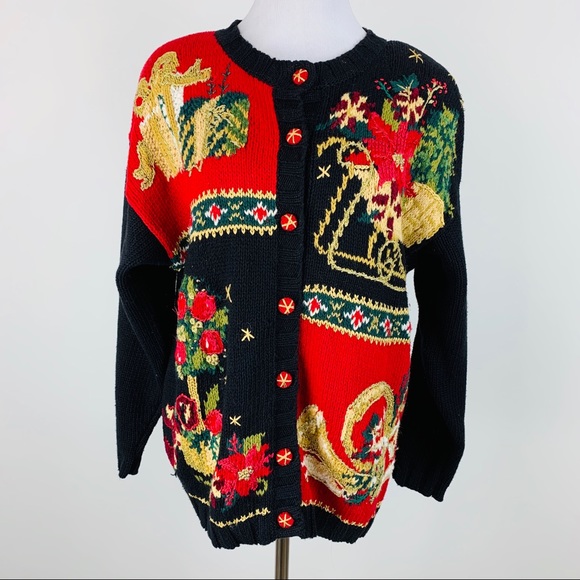 Tiara Sweaters - Vintage Tiara Button Up Christmas Sweater Sz Large